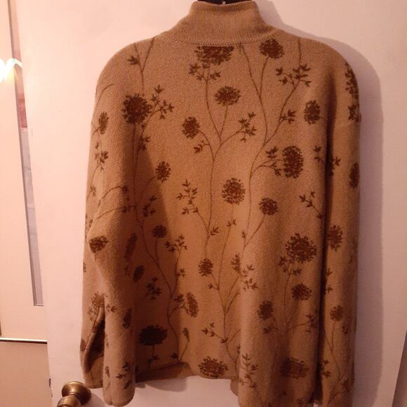 Herman Geist Wool Cardigan Sweater Womens Xl  Heavy Warm Jacket Tan Brown Floral - Picture 6 of 8